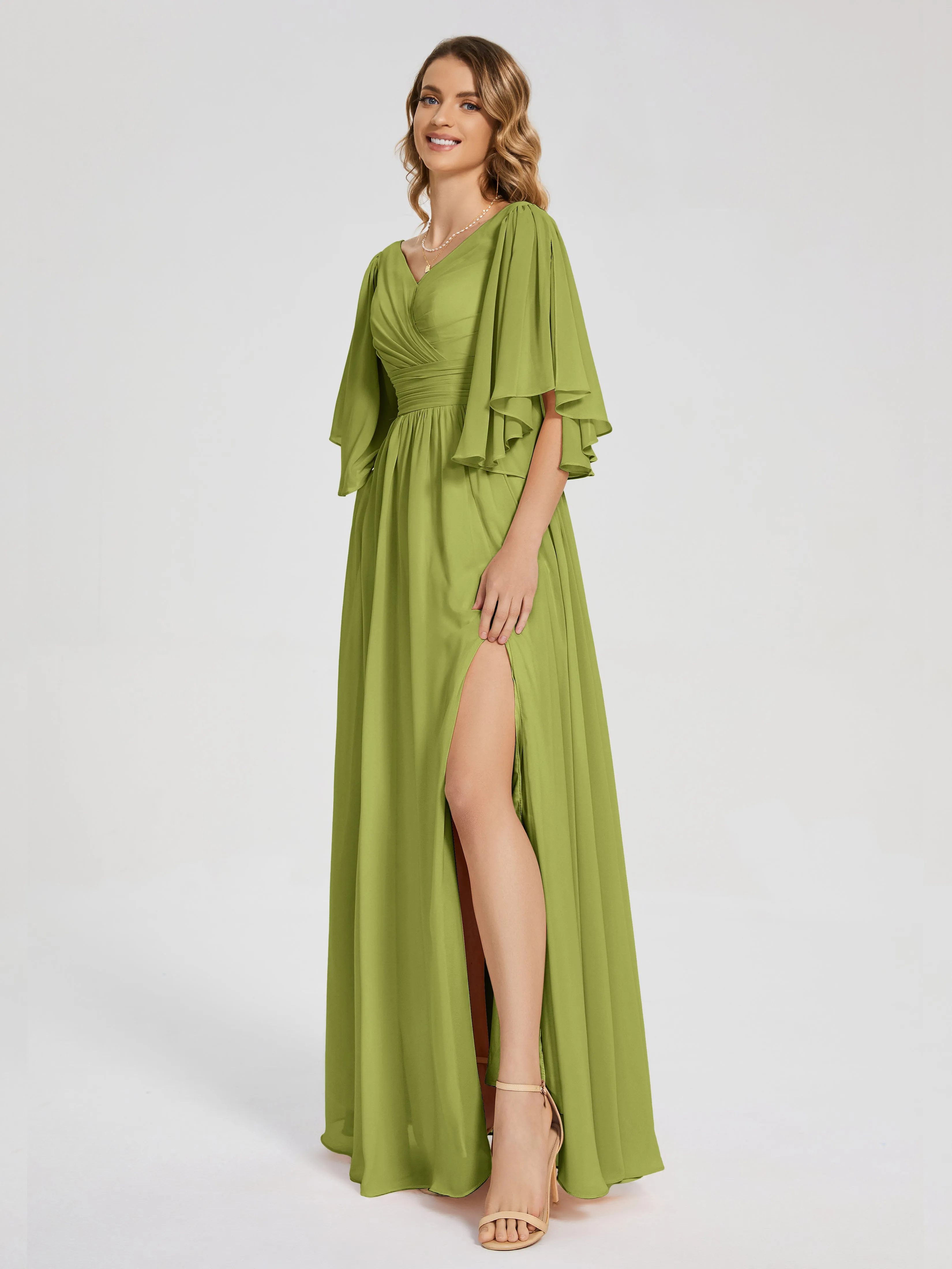 Clover Bridesmaid Dress Giselle Pretty Corset Back Chiffon Bridesmaid Dresses