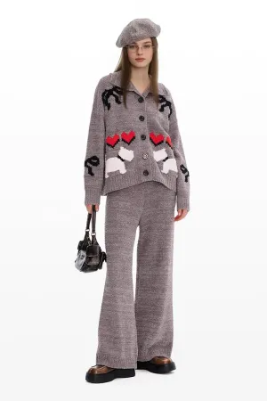 Cute Fair Isle Christmas Pajama Set with Bow & Red Heart