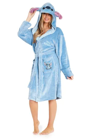 Disney Ladies Dressing Gown, Lilo and Stitch Fleece Hooded Robe, Gifts for Women
