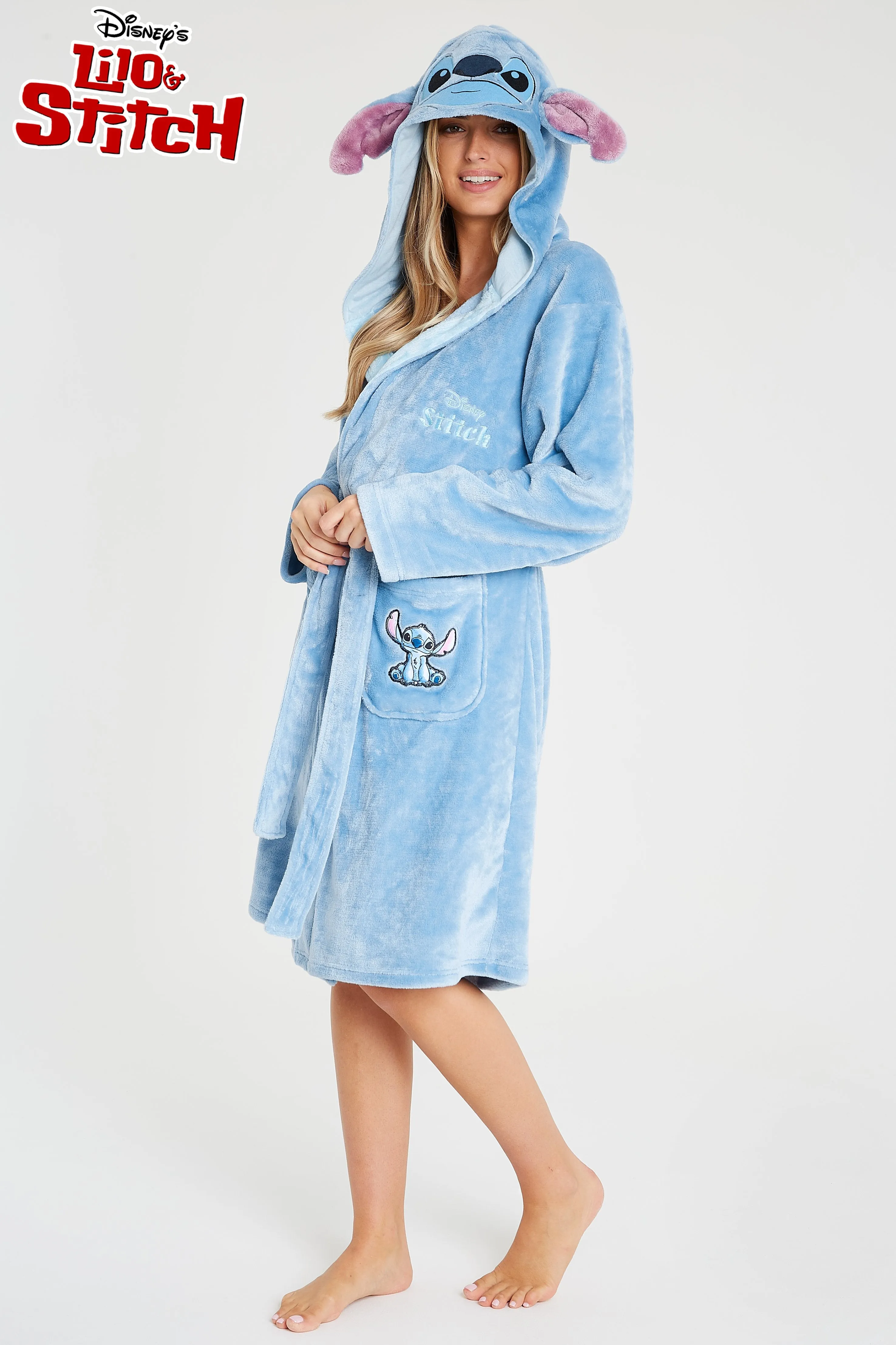 Disney Ladies Dressing Gown, Lilo and Stitch Fleece Hooded Robe, Gifts for Women