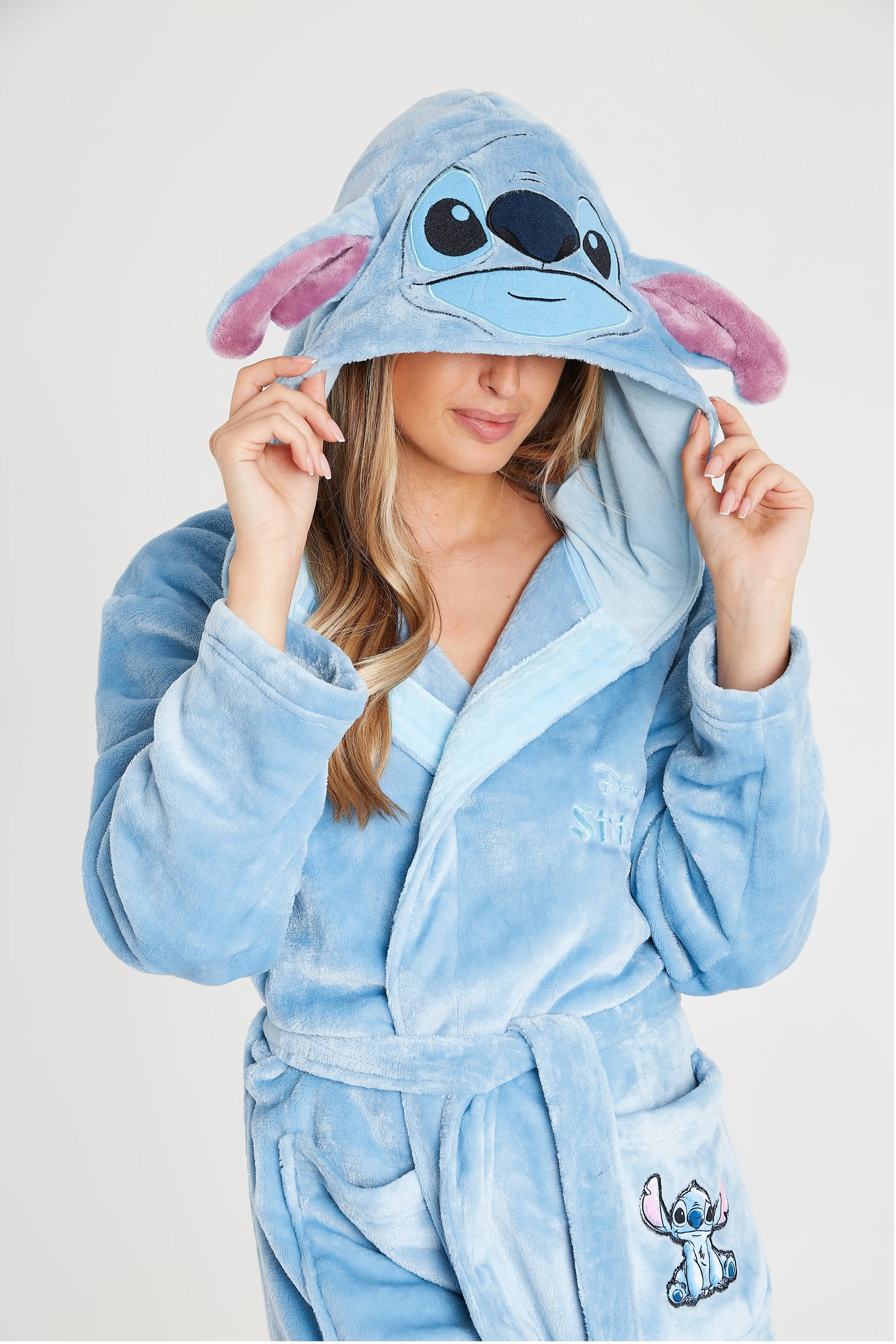 Disney Ladies Dressing Gown, Lilo and Stitch Fleece Hooded Robe, Gifts for Women