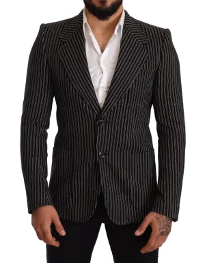 Dolce & Gabbana Black Striped Slim Fit Wool Coat Blazer