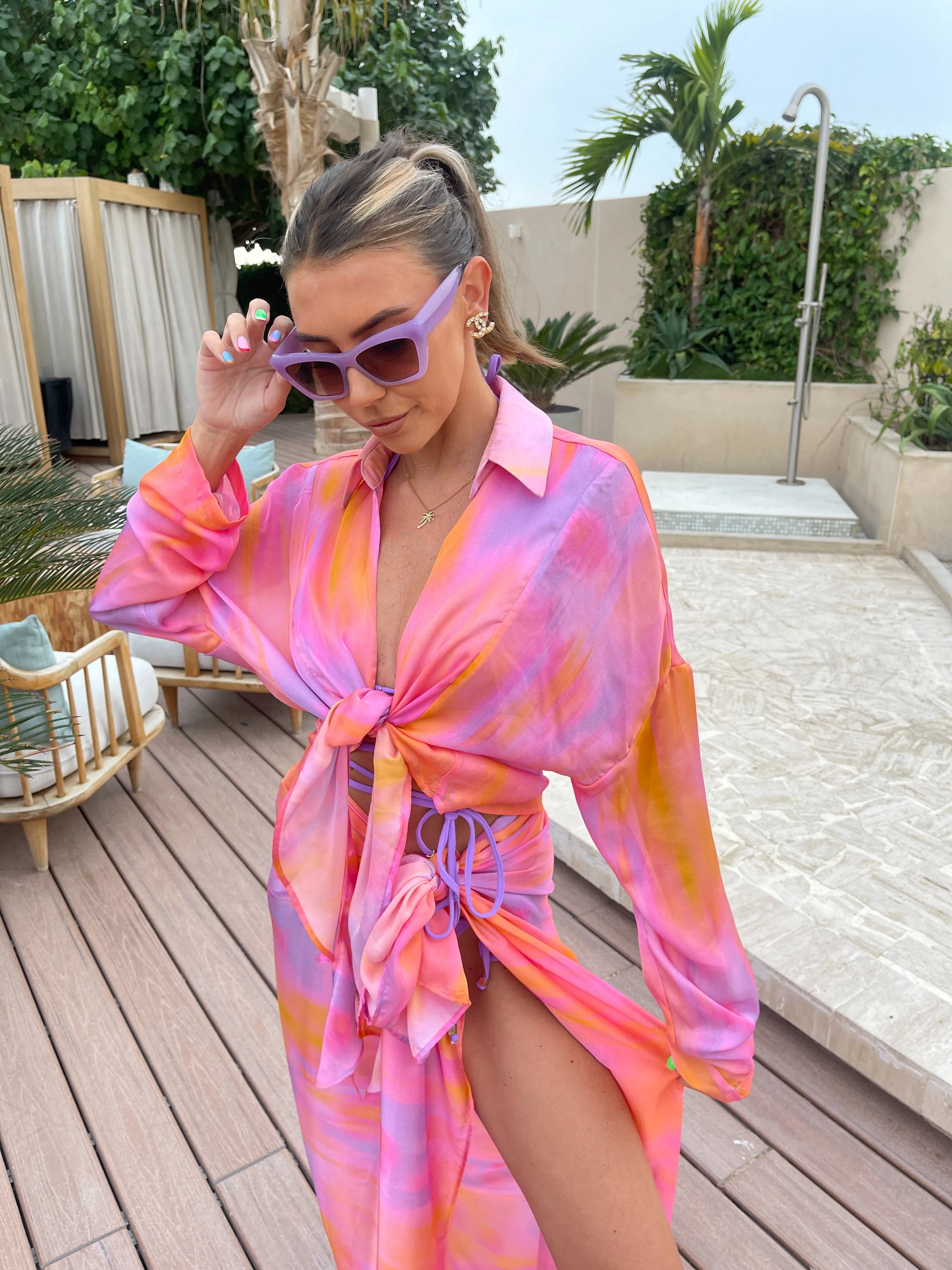 EBA. MALIBU BEACH PINK/PURPLE TOP & SARONG SET