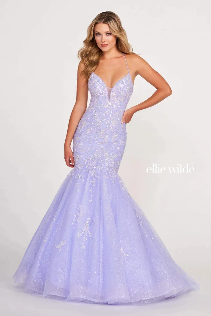 Ellie Wilde EW34011 Size 8 Hot Pink Sequin Backless Corset Mermaid Prom Dress Shimmer Formal Gown V Neck
