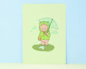 Froggo & Bear Kawaii Art Print | Cute Rainy Day Wall Decor | Pastel Nursery Artwork | Whimsical Illustration