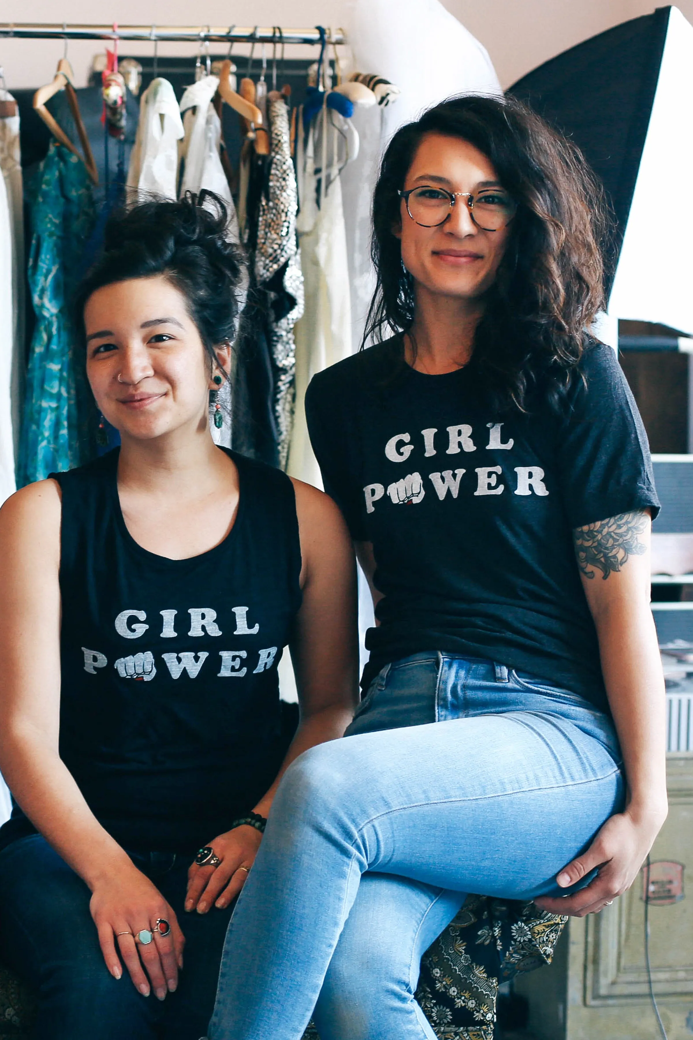 Girl Power Black Slub Ladies Muscle Tank Top
