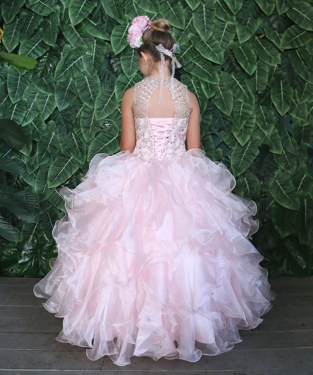 Girls Long Ruffled Dress with Beaded Bodice by Calla KY213