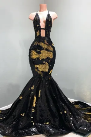Gorgeous Sequins Halter Mermaid Prom Dresses