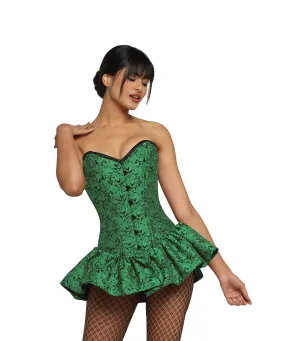 Green Brocade  Mini Corset Dress