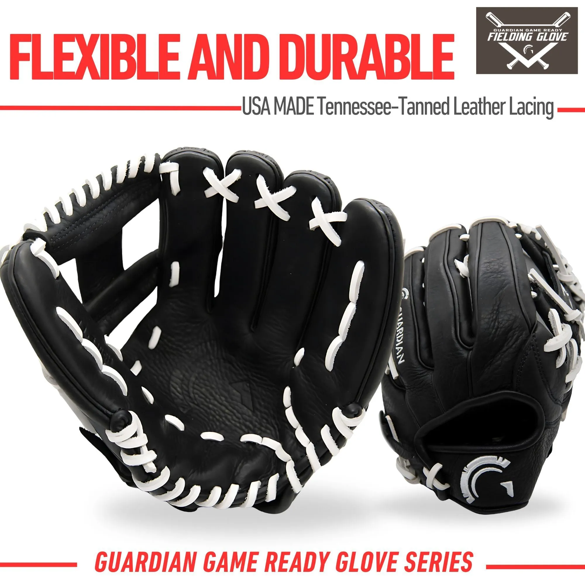 Guardian Game Ready Pre-Broken In Baseball Glove (Black/White)