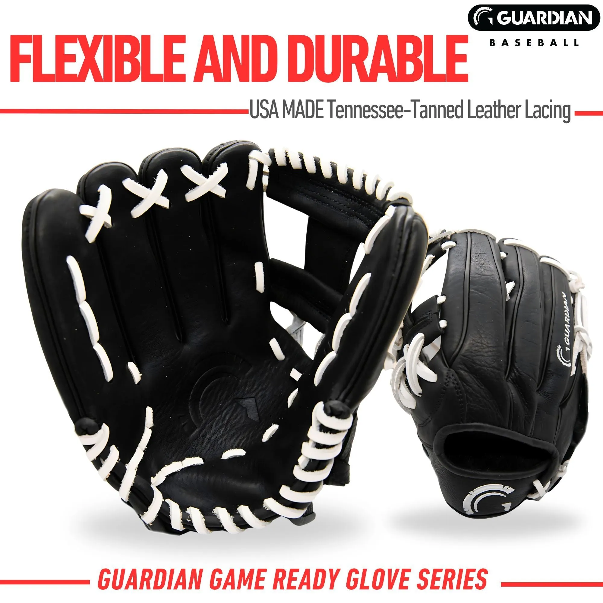 Guardian Game Ready Pre-Broken In Baseball Glove (Black/White)