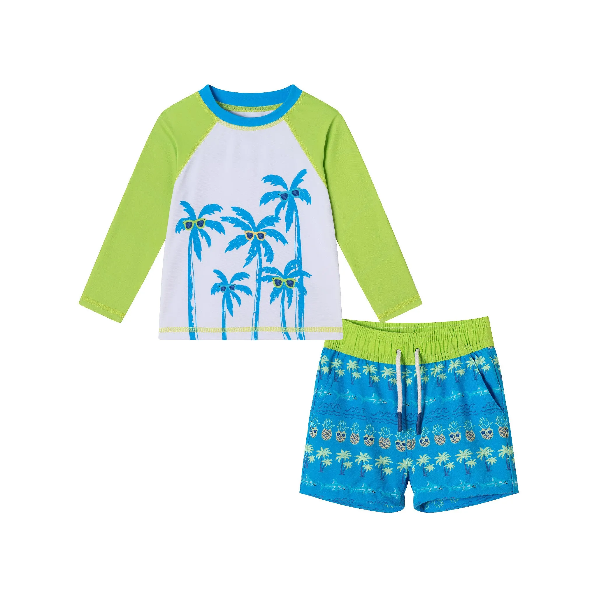 Infant (9-12M) Rashguard & Swim Trunk Set | Lime & Blue Breeze