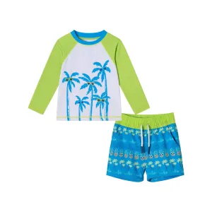 Infant (9-12M) Rashguard & Swim Trunk Set | Lime & Blue Breeze