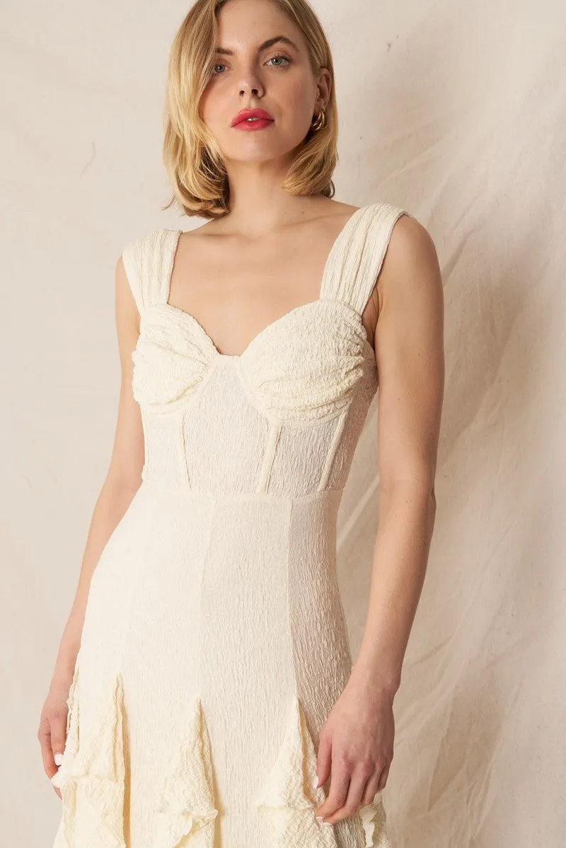Ivory Sleeveless Corset Top Ruffle Maxi Dress