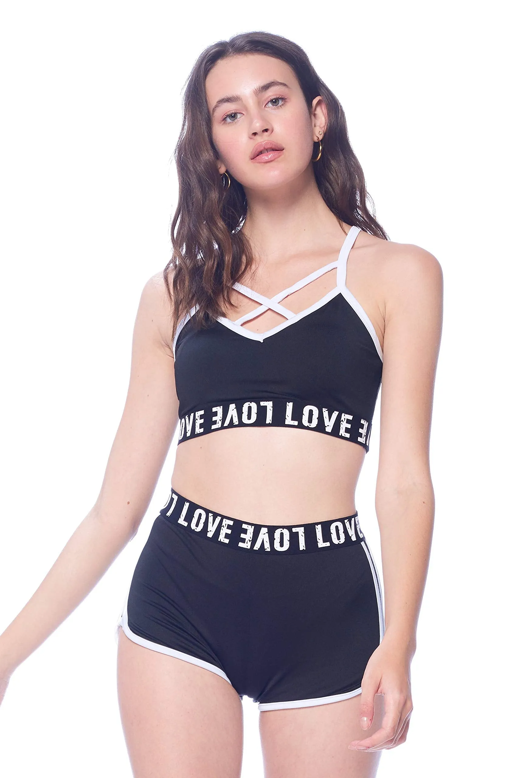 Khanomak Women's Padded Strappy Active Sport Bra Cross Back Crop Top