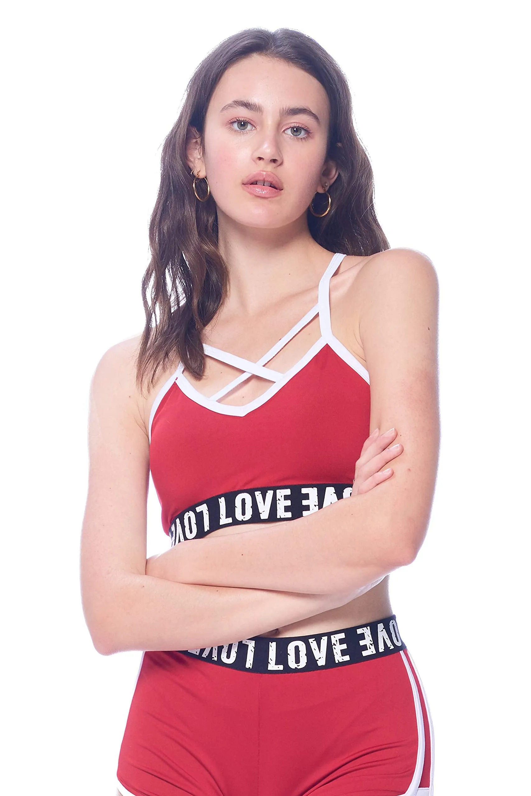 Khanomak Women's Padded Strappy Active Sport Bra Cross Back Crop Top