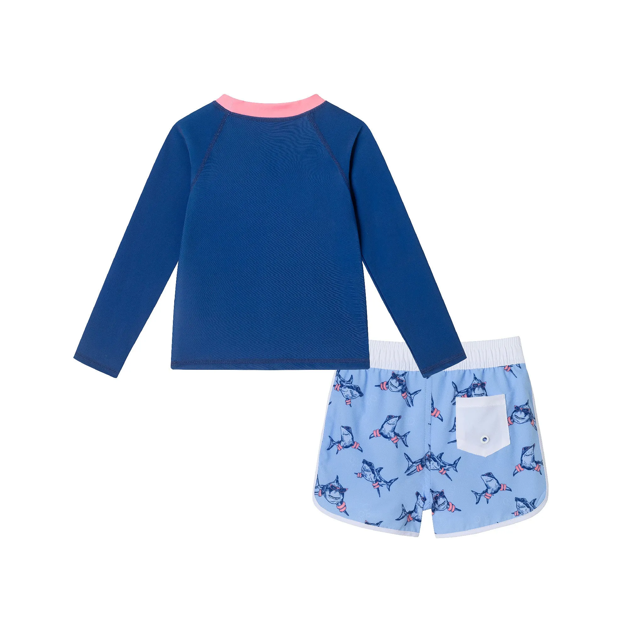 Kids (2-7) Rashguard & Swim Trunk Set | Navy Shark