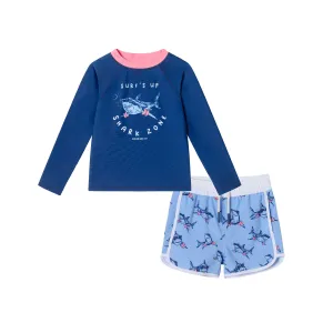 Kids (2-7) Rashguard & Swim Trunk Set | Navy Shark