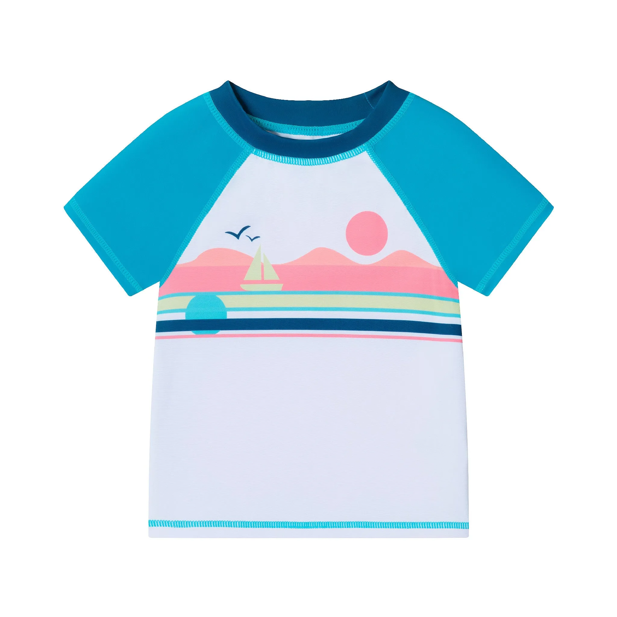 Kids (2-7) Rashguard & Swim Trunk Set | Sailboat Horizon