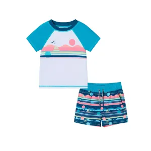 Kids (2-7) Rashguard & Swim Trunk Set | Sailboat Horizon