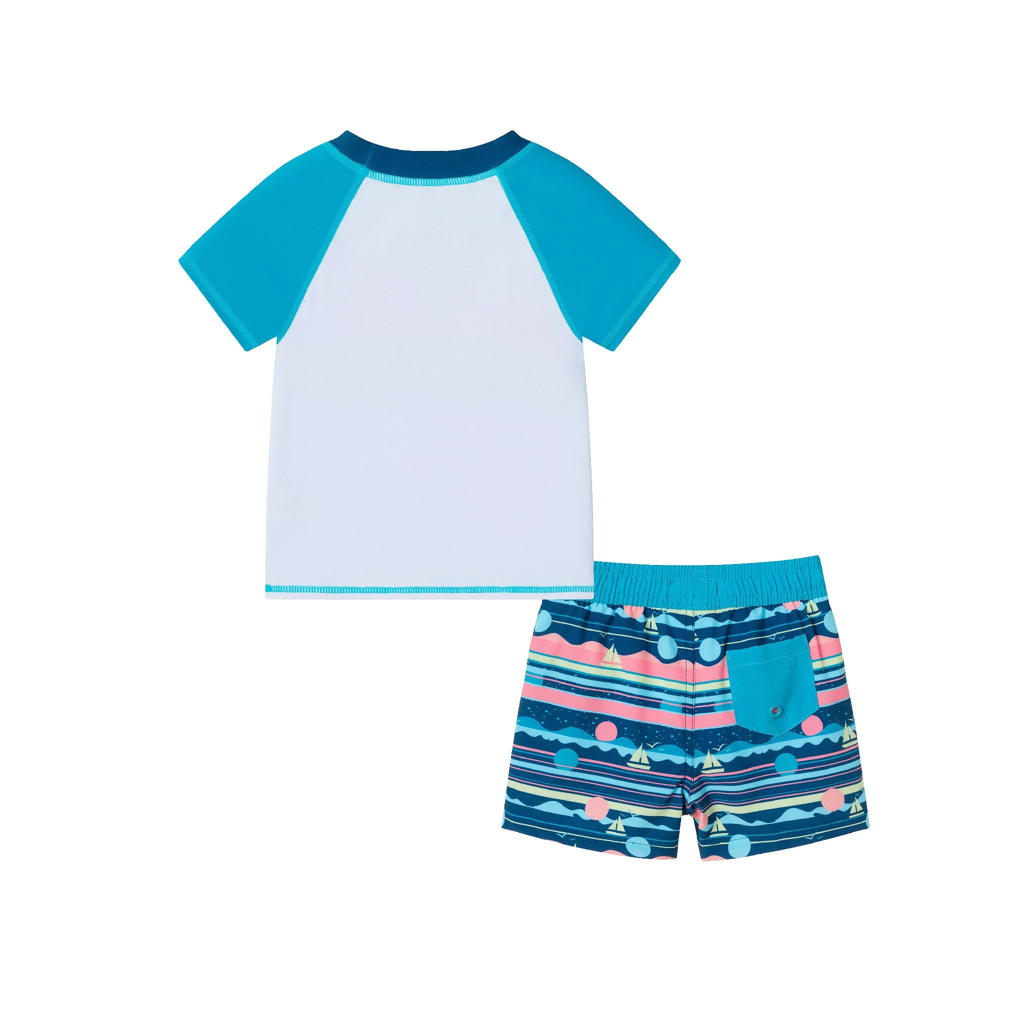 Kids (2-7) Rashguard & Swim Trunk Set | Sailboat Horizon