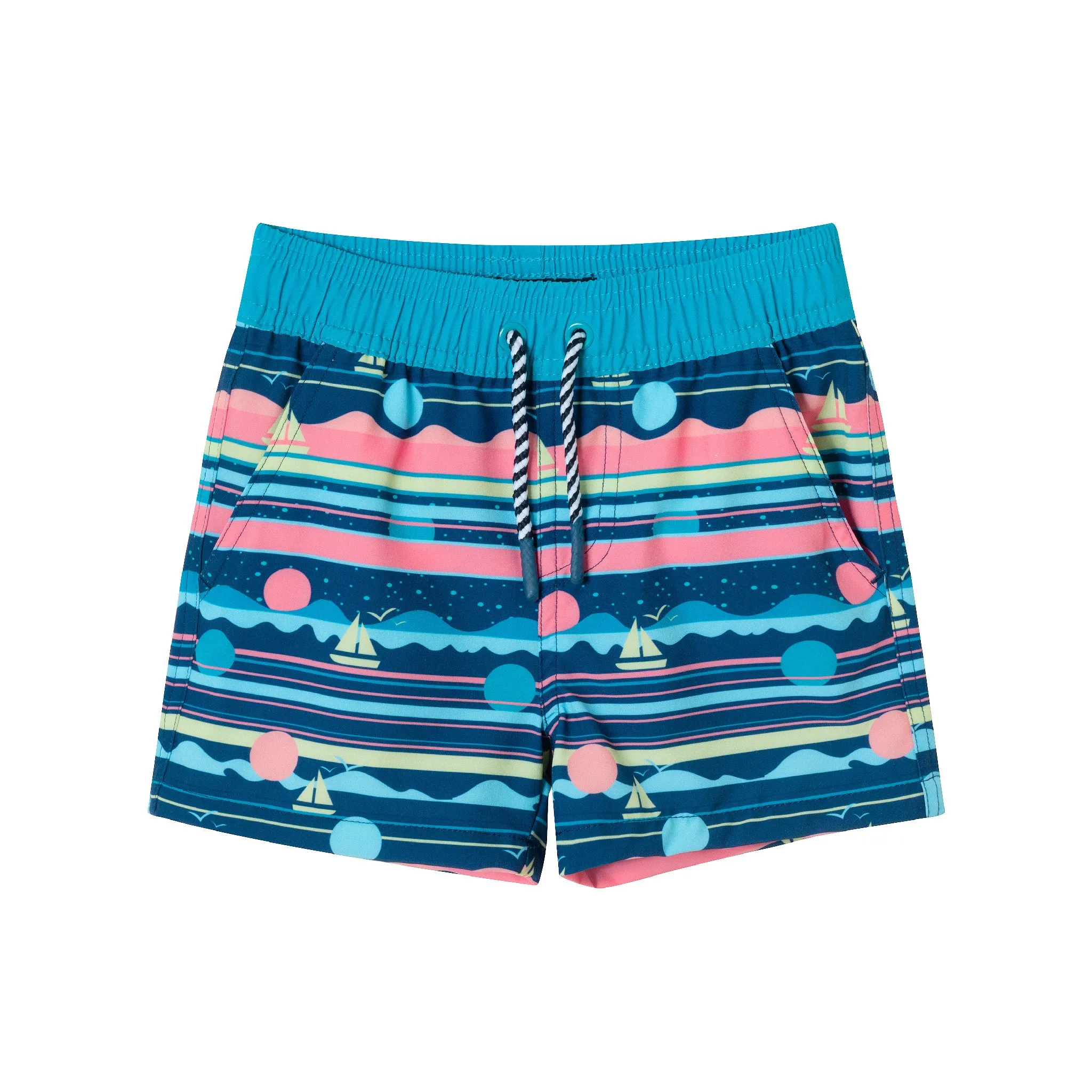 Kids (2-7) Rashguard & Swim Trunk Set | Sailboat Horizon