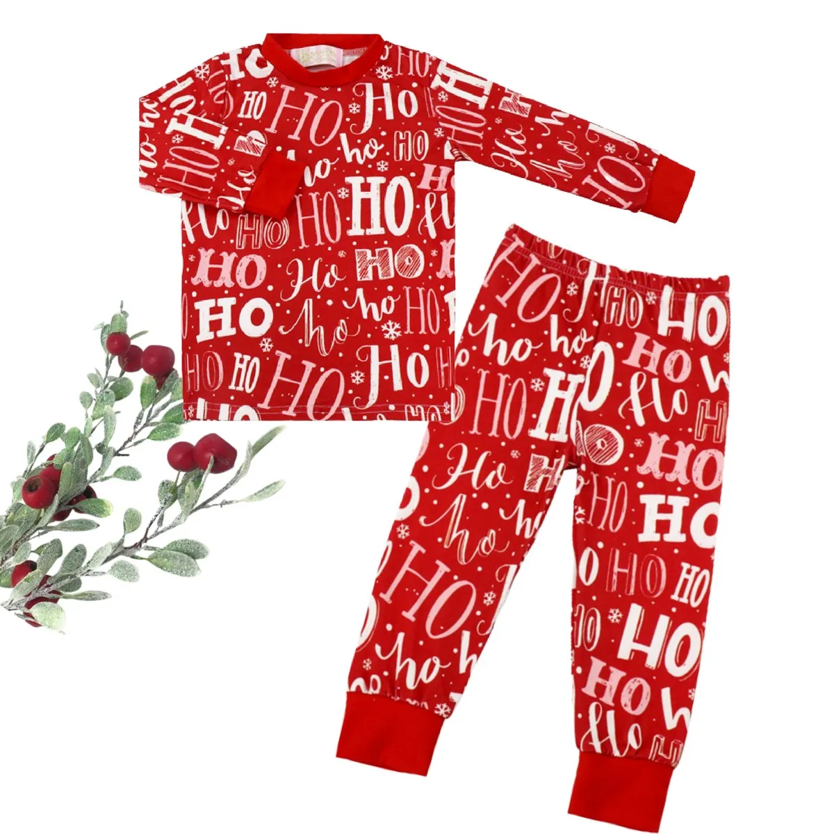 Kids 2 Pc Christmas Pajamas - Red Ho Ho