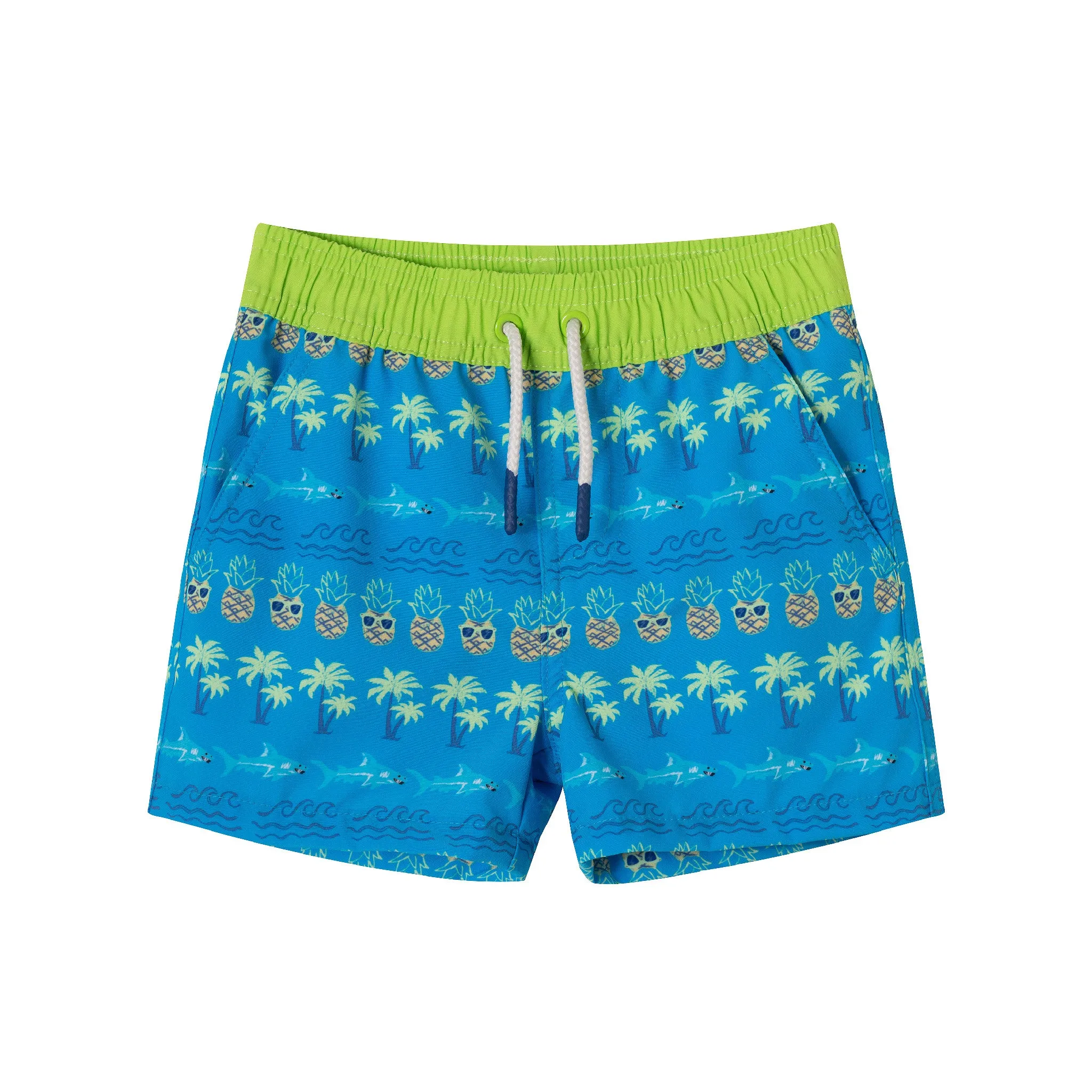 Kids (5-8) Rashguard & Swim Trunk Set | Lime & Blue Breeze