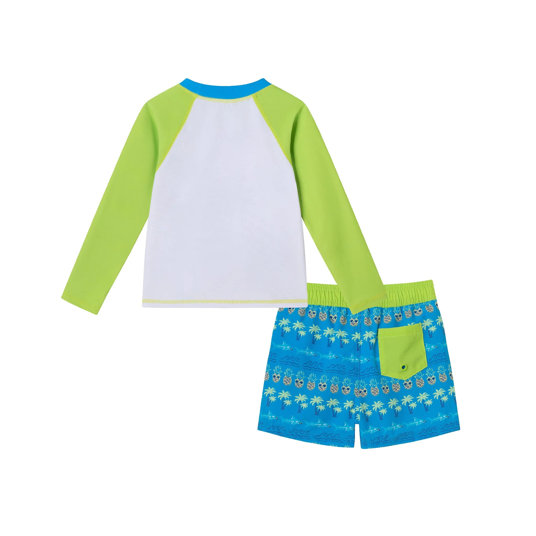 Kids (5-8) Rashguard & Swim Trunk Set | Lime & Blue Breeze