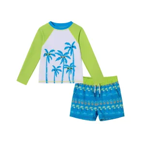Kids (5-8) Rashguard & Swim Trunk Set | Lime & Blue Breeze