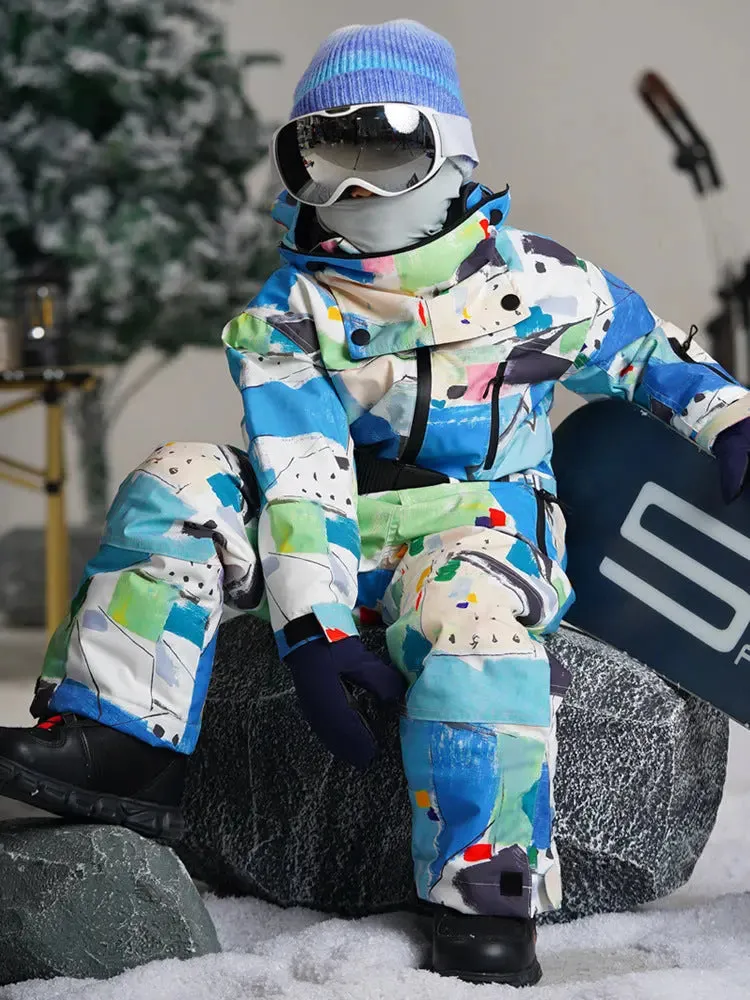 Kids Purple One-piece Snowsuits Windproof Ski Outfits