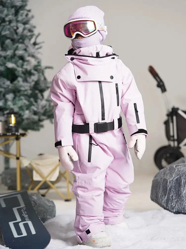 Kids Purple One-piece Snowsuits Windproof Ski Outfits
