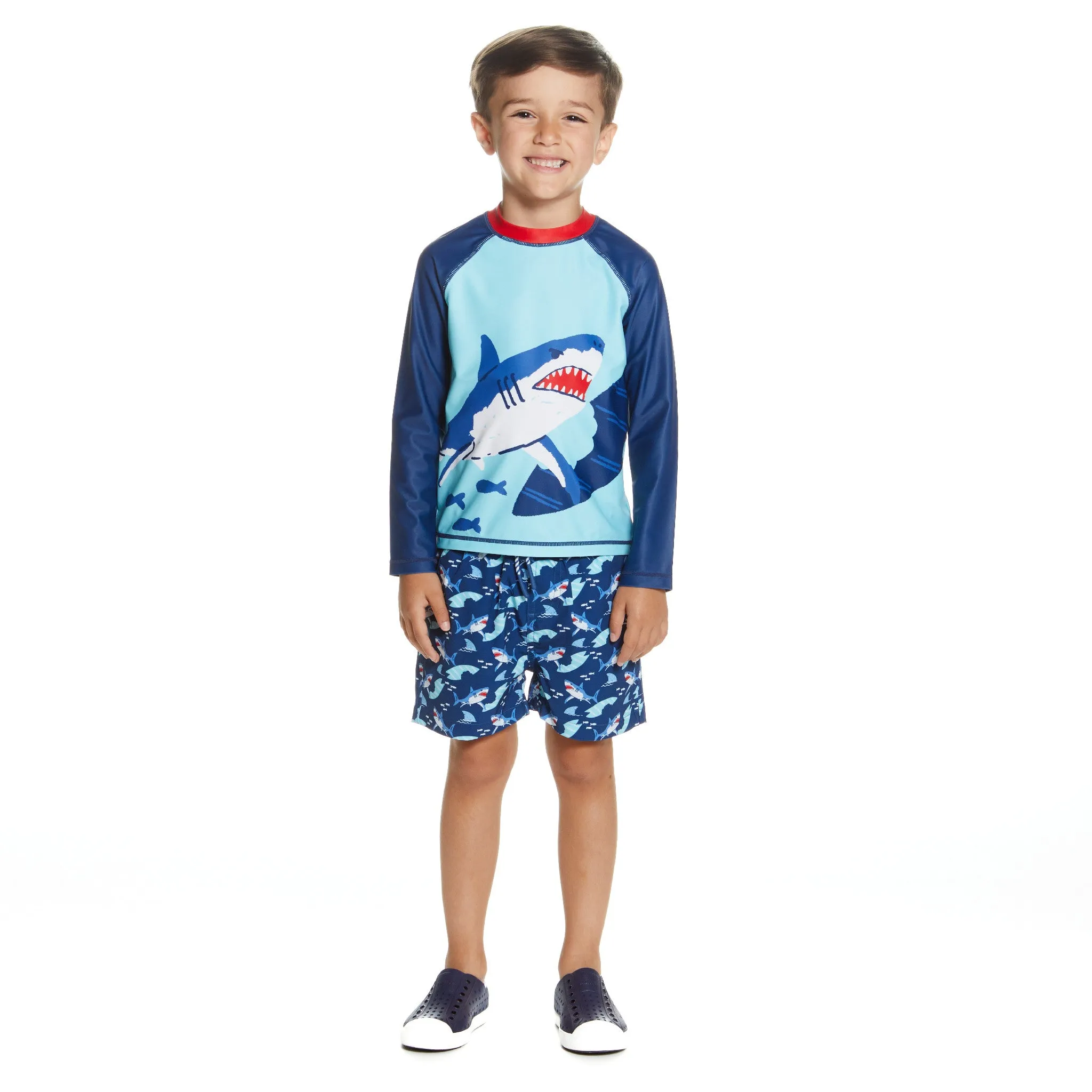 Kids Raglan Rashguard and Boardshort Set | Shark Graphic