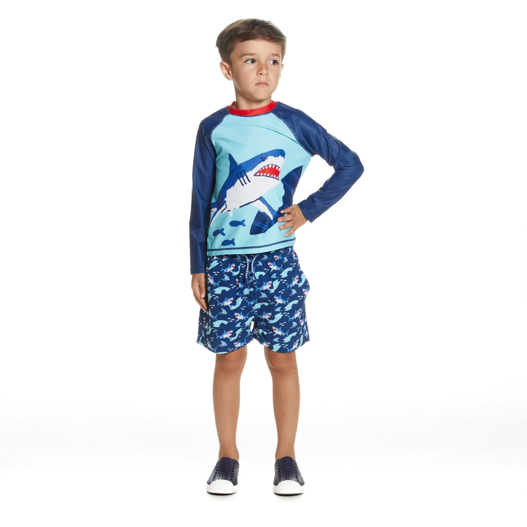 Kids Raglan Rashguard and Boardshort Set | Shark Graphic