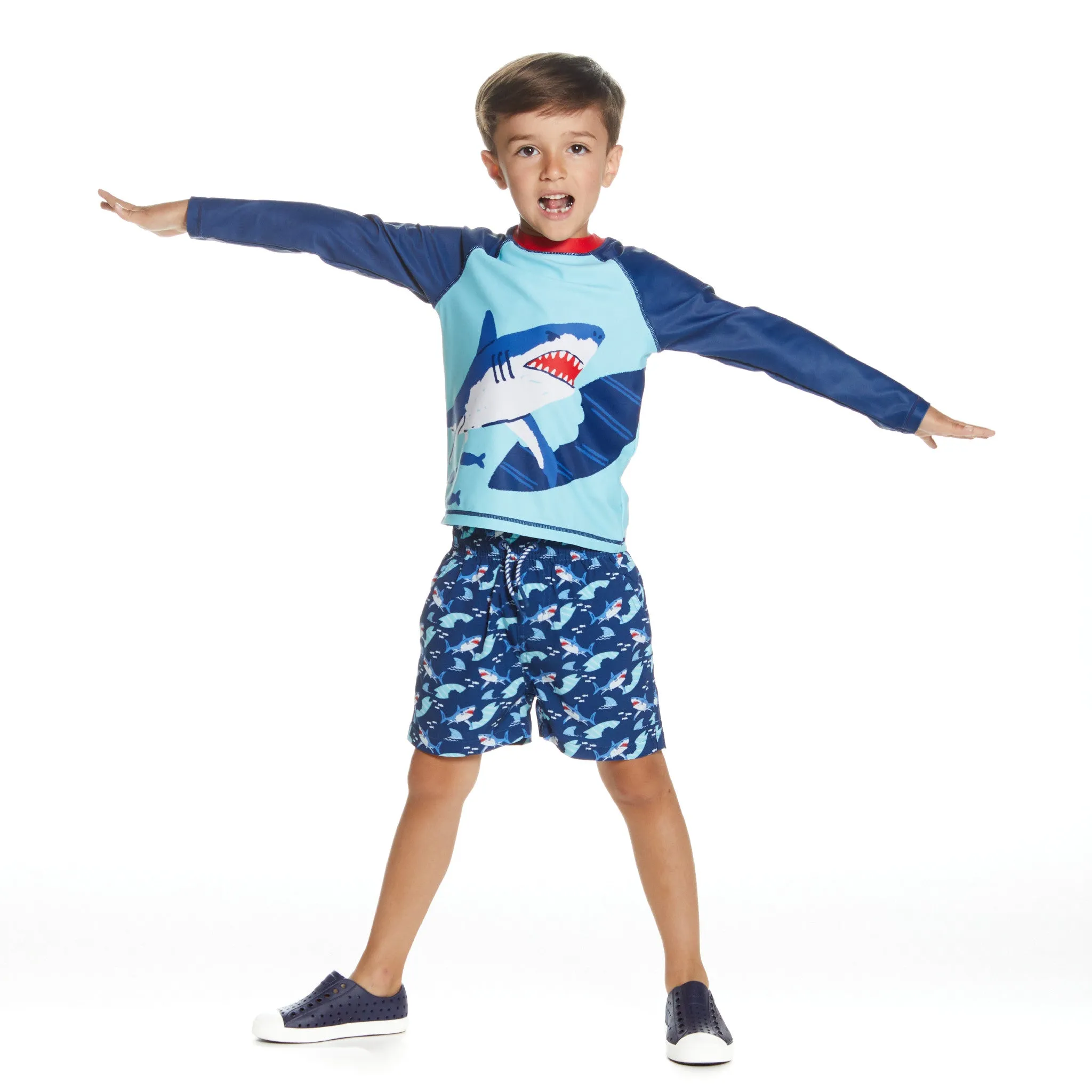 Kids Raglan Rashguard and Boardshort Set | Shark Graphic