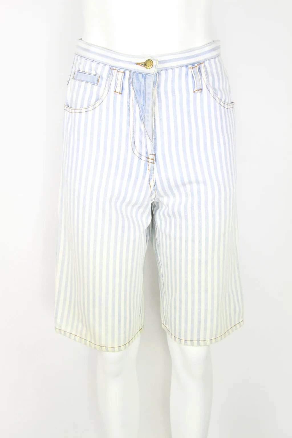Knee length striped denim shorts - S