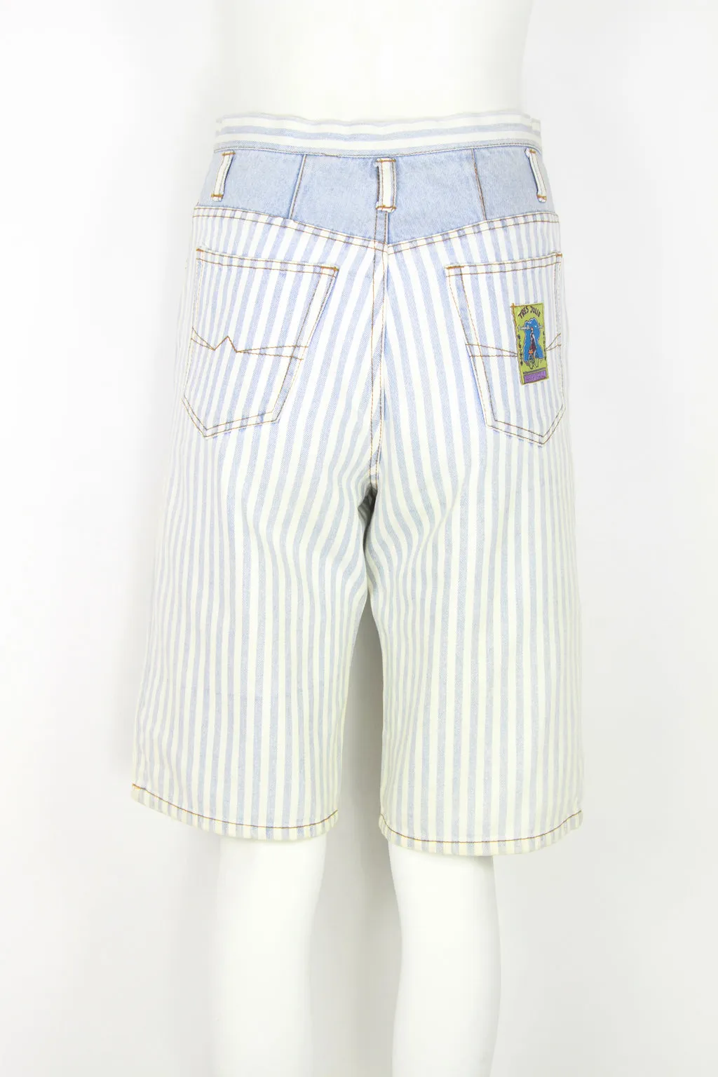 Knee length striped denim shorts - S