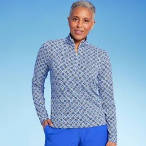 Lands' End Women's UPF 50 Geo Print Long Sleeve Quarter Zip Rash Guard - Blue S