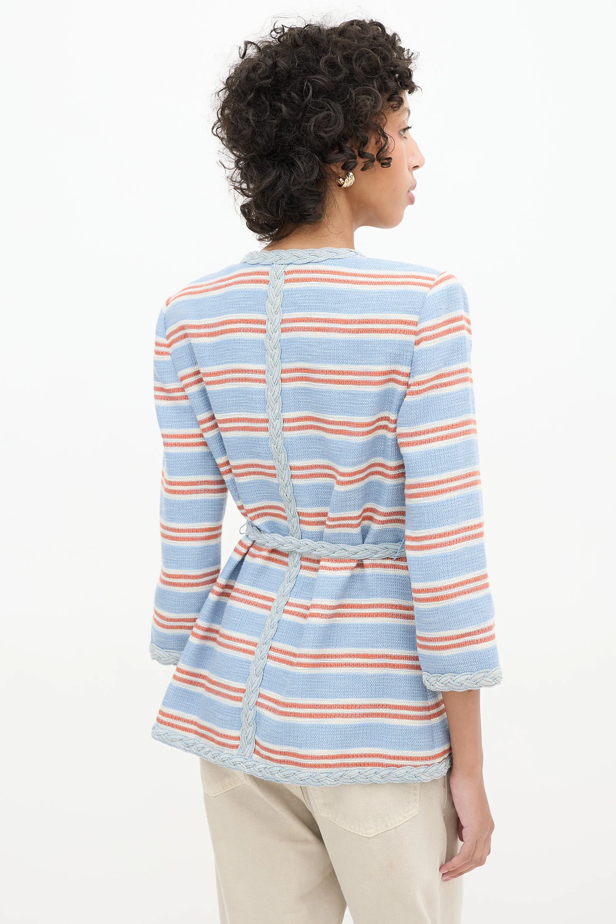 Light Blue & Multi Striped Ginevra Braided Trim Blazer