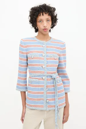 Light Blue & Multi Striped Ginevra Braided Trim Blazer
