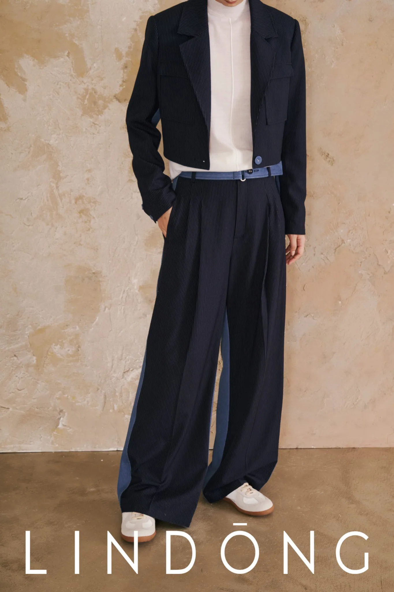 LINDONG | Oceane Blue Striped Contrast Pants