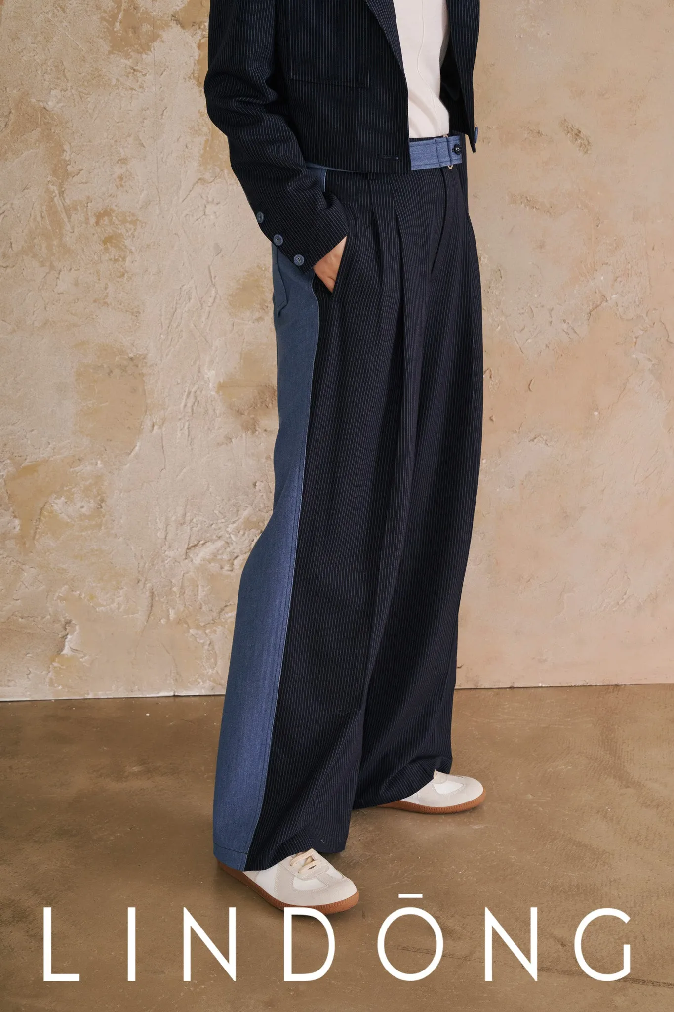 LINDONG | Oceane Blue Striped Contrast Pants