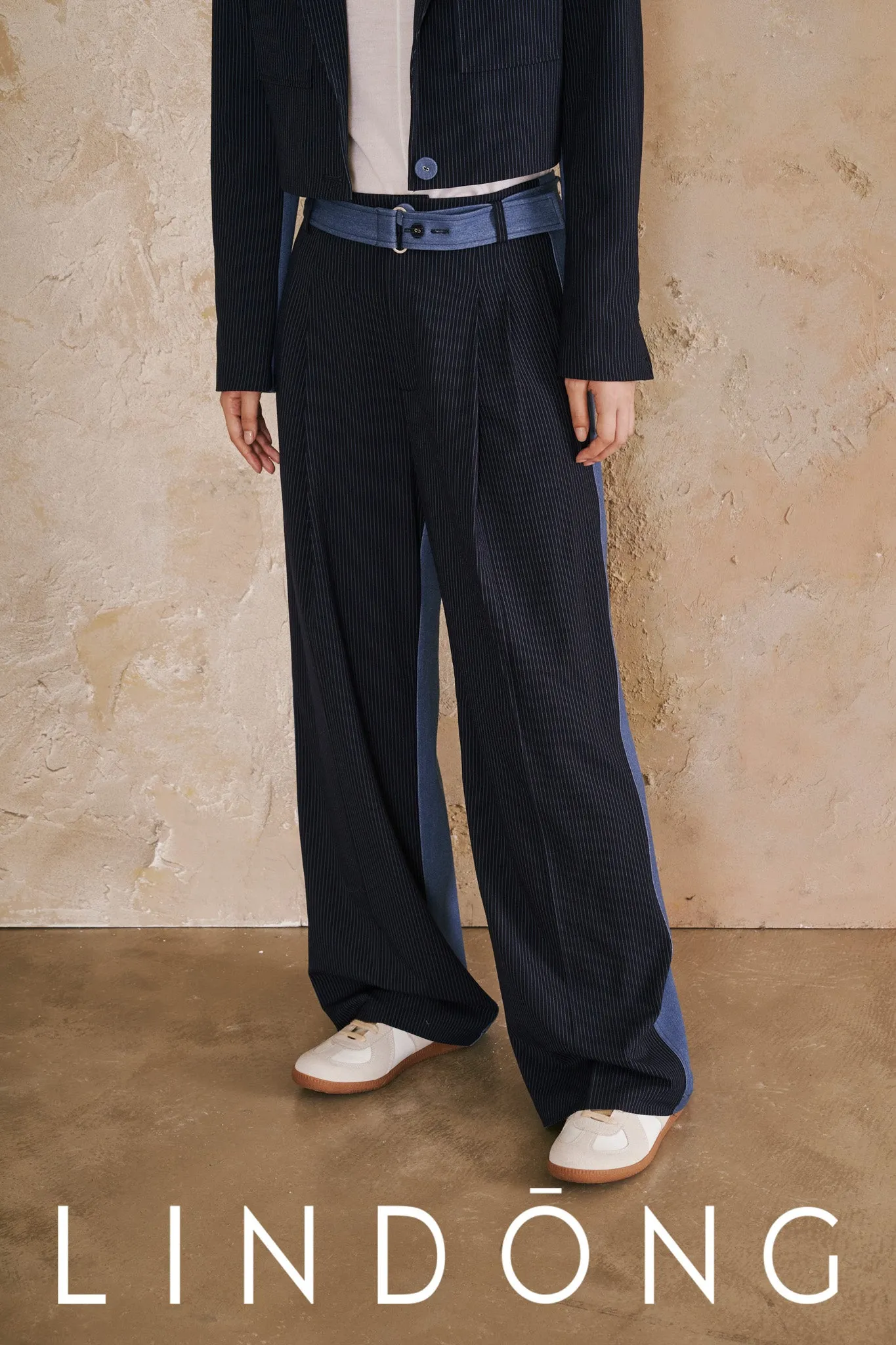LINDONG | Oceane Blue Striped Contrast Pants