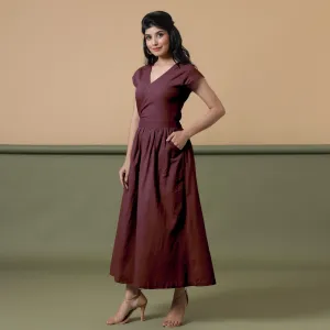 Maroon Cotton V-Neck Maxi Wrap Dress