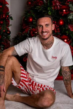 Mens Personalised Red Santa Stripe Luxury Jersey Shorts Set