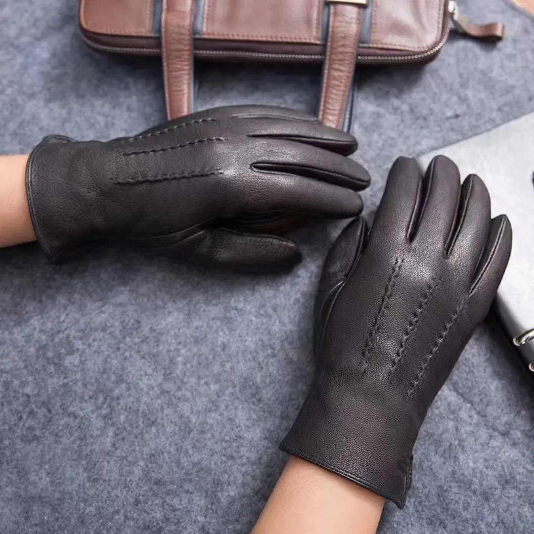 Men's Sheepskin Leather Warm Gloves