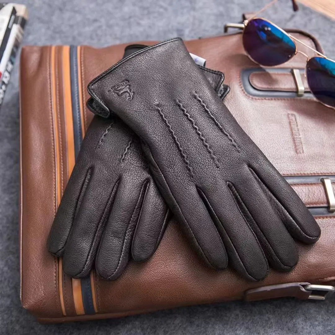 Men's Sheepskin Leather Warm Gloves