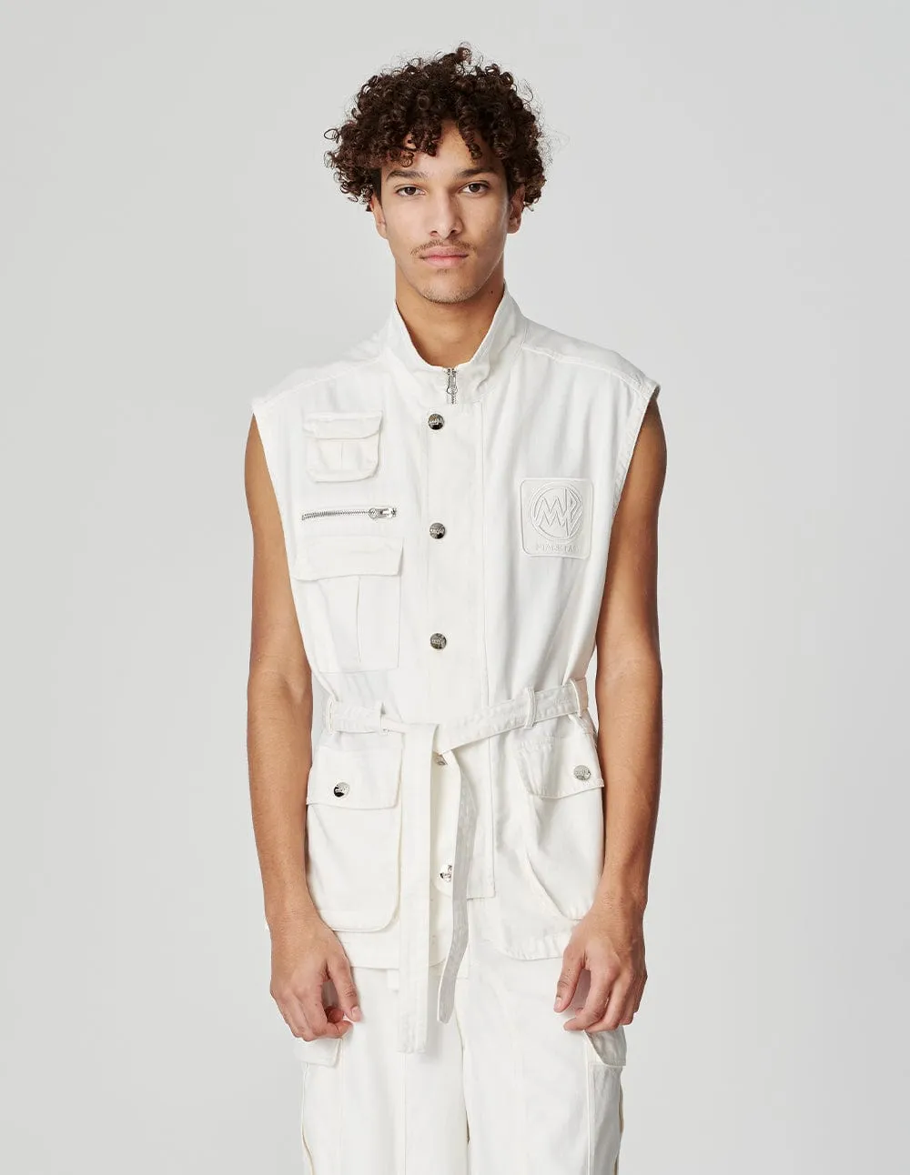 Men's Washed Denim Work Vest Jacket