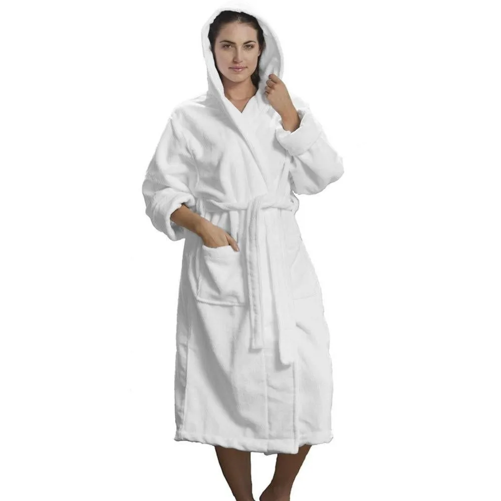 Microfiber Coral Fleece Hooded Adult Bathrobes