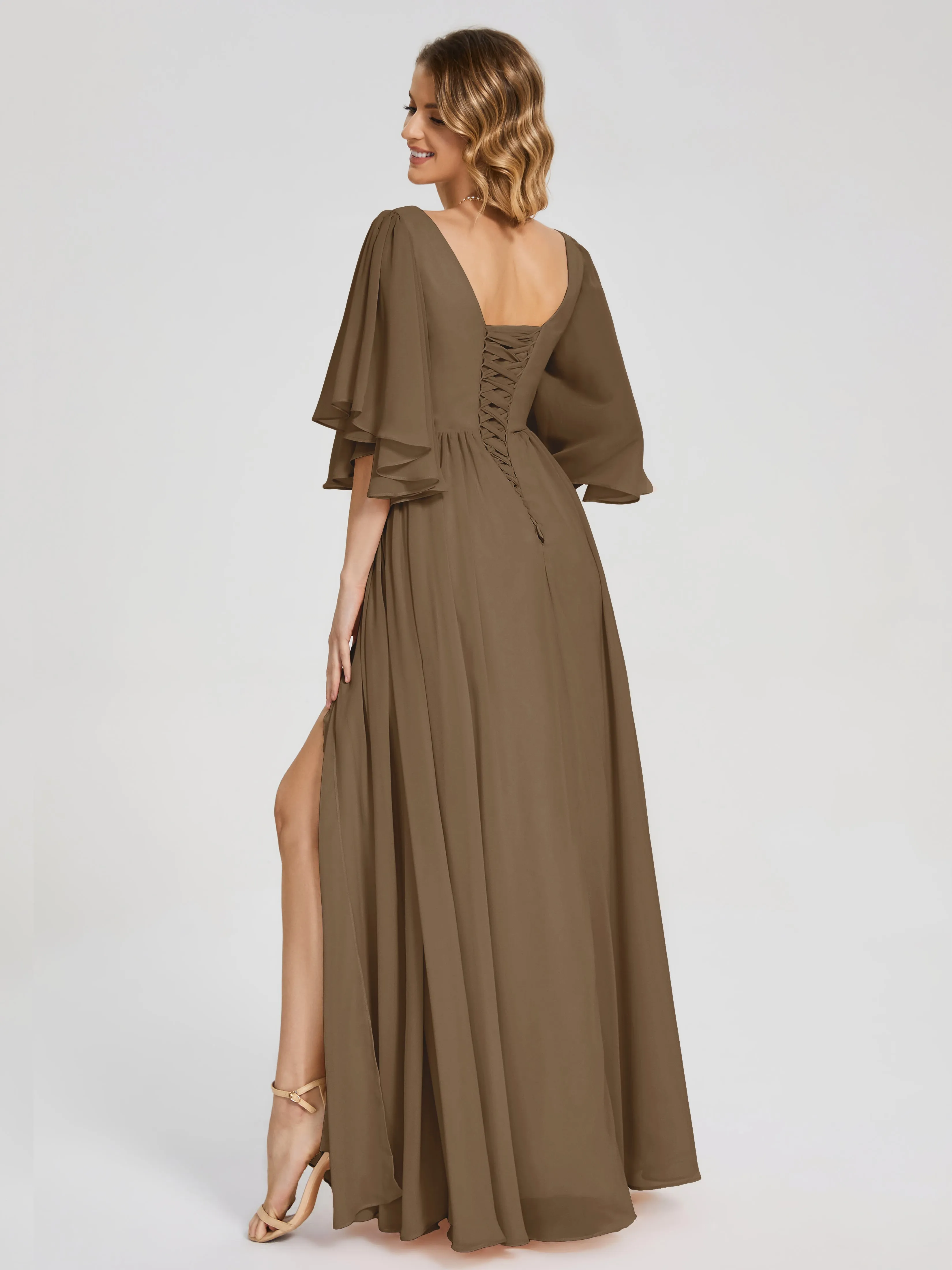 Mocha Bridesmaid Dresses Giselle Pretty Corset Back Chiffon Bridesmaid Dresses